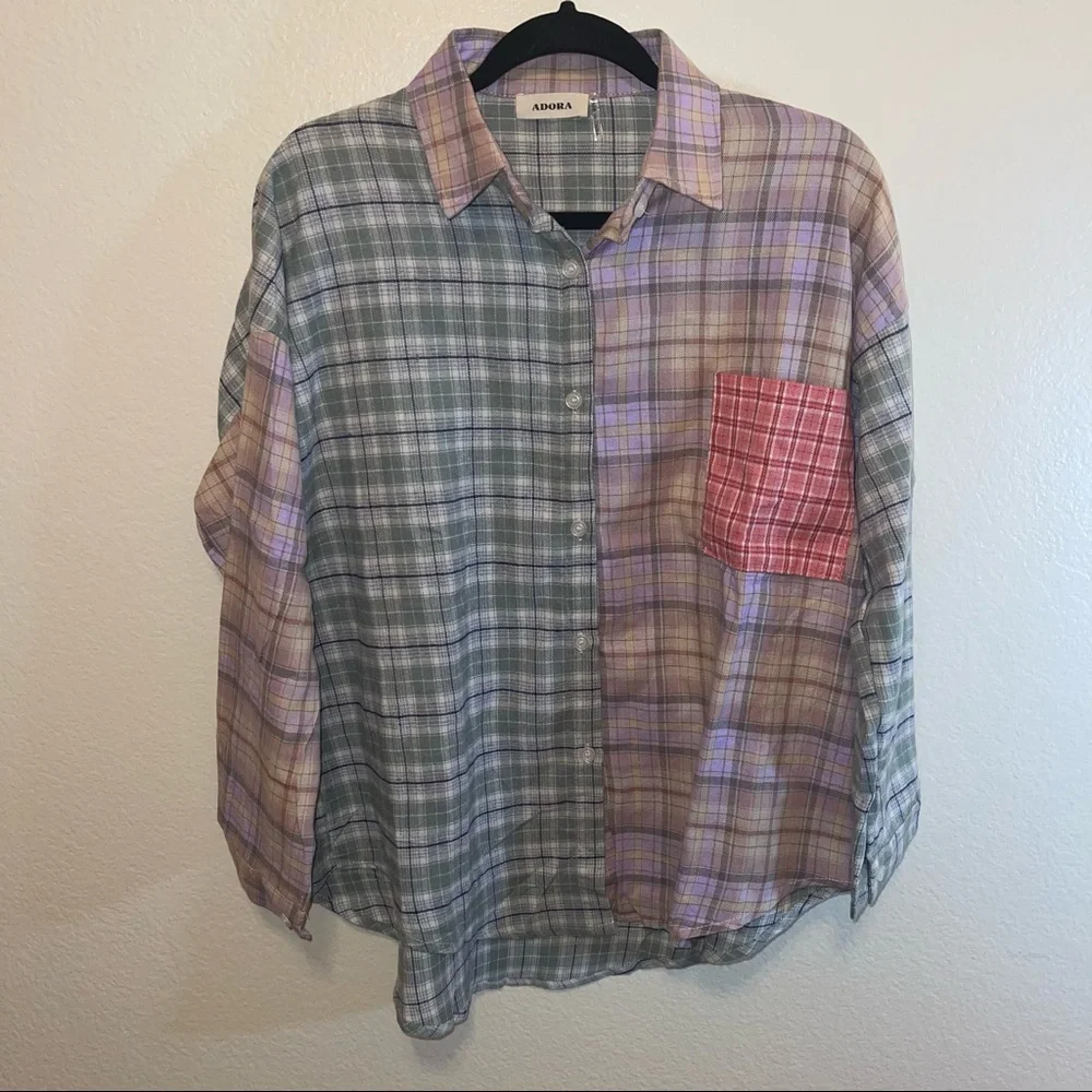 New Purple & Sage Plaid Flannel Button Down Pocket Shirt Small Medium Large - Picture 13 of 16